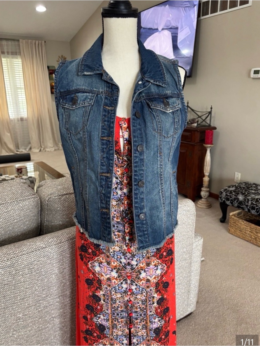 Free People dress under a MUDD Denim Vest